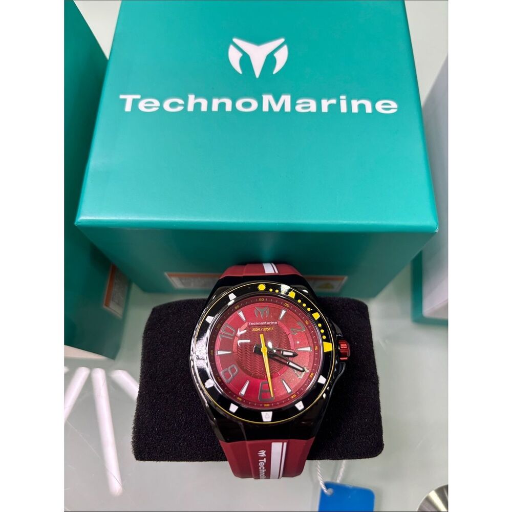 TechnoMarine Red and Black Sport Diver Watch with Yellow Accents